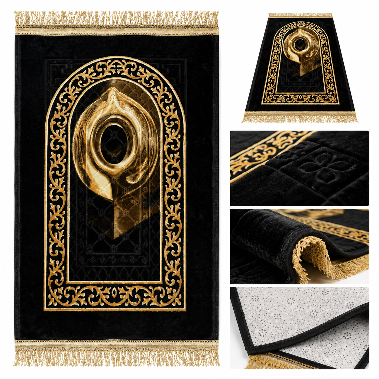 AM-P03 Black Gold Mihrab Prayer Mart detail collage