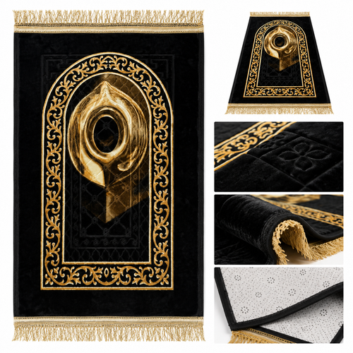 AM-P03 Black Gold Mihrab Prayer Mart detail collage