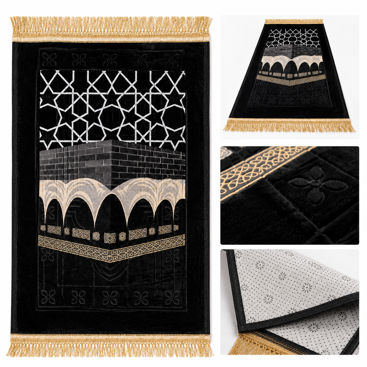 AM-P03 Black Gold Kaaba Prayer Mart detail collage