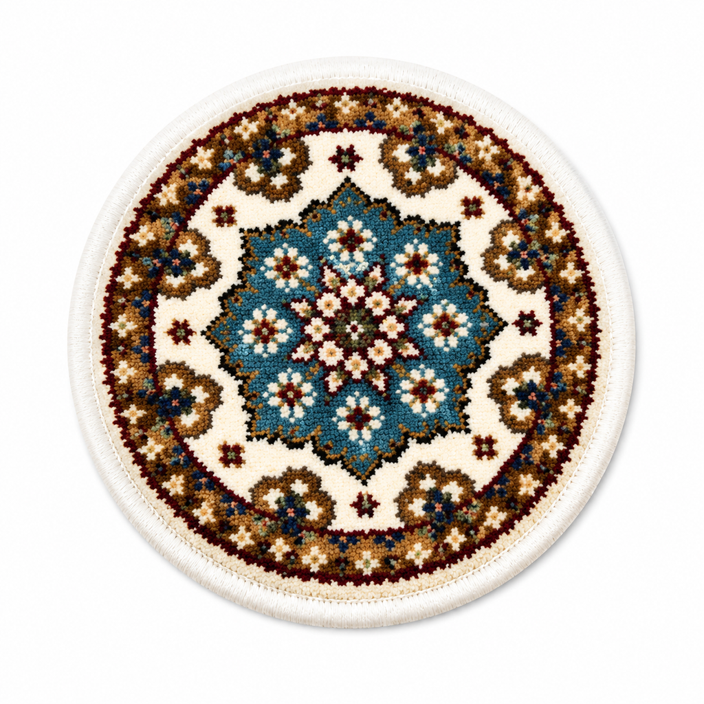 Ivory Teal mini Persian rug teapot mat round coaster