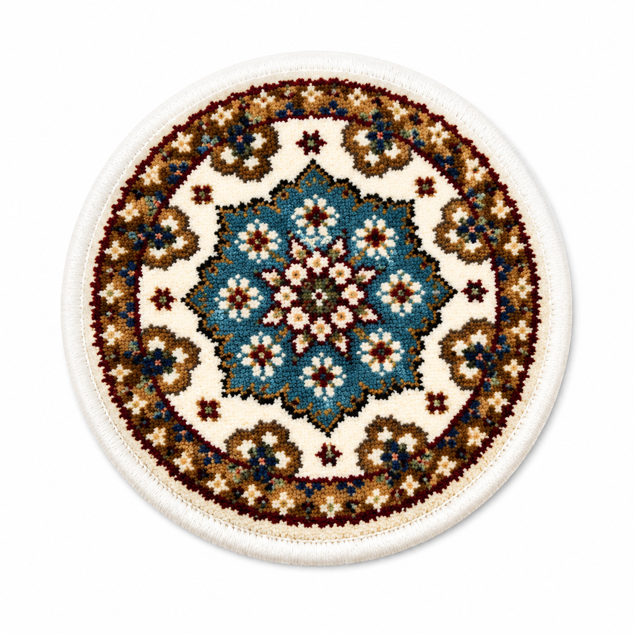 Ivory Teal mini Persian rug teapot mat round coaster